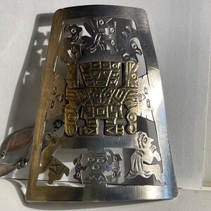 Vintage PERUVIAN TUMI Cutout Brooch/Necklace/Pendant Sterling Silver & 18K Gold